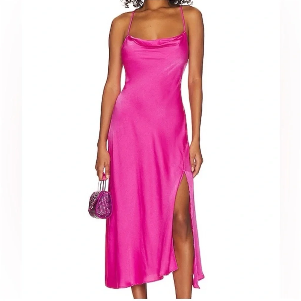 NWT House of Harlow Pink Slip Dress XL Satin Slit - Picture 10 of 10